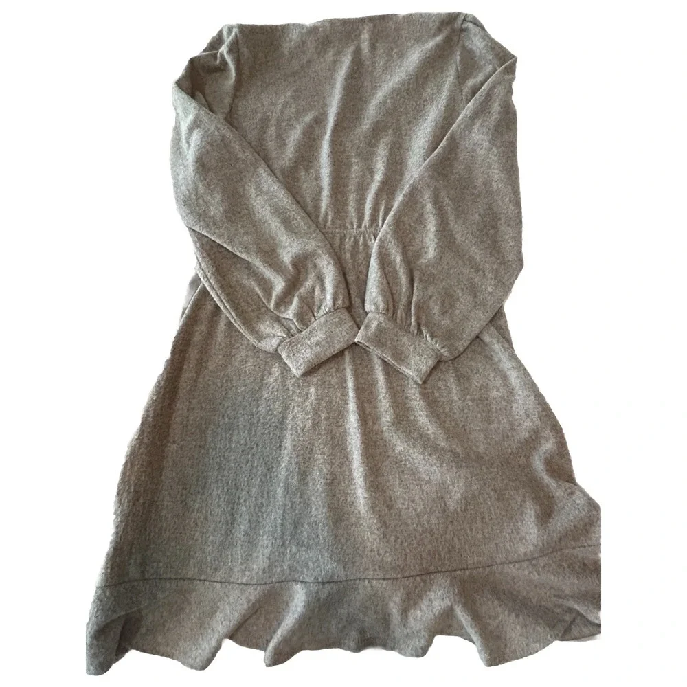 Womens Taupe Long Sleeve Dress Large‎ Ruffled Accents Super Soft! - Picture 9 of 10